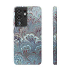 Marbled Feather Blue, White + Burgundy Swirl - Single Layer Slim Phone Case