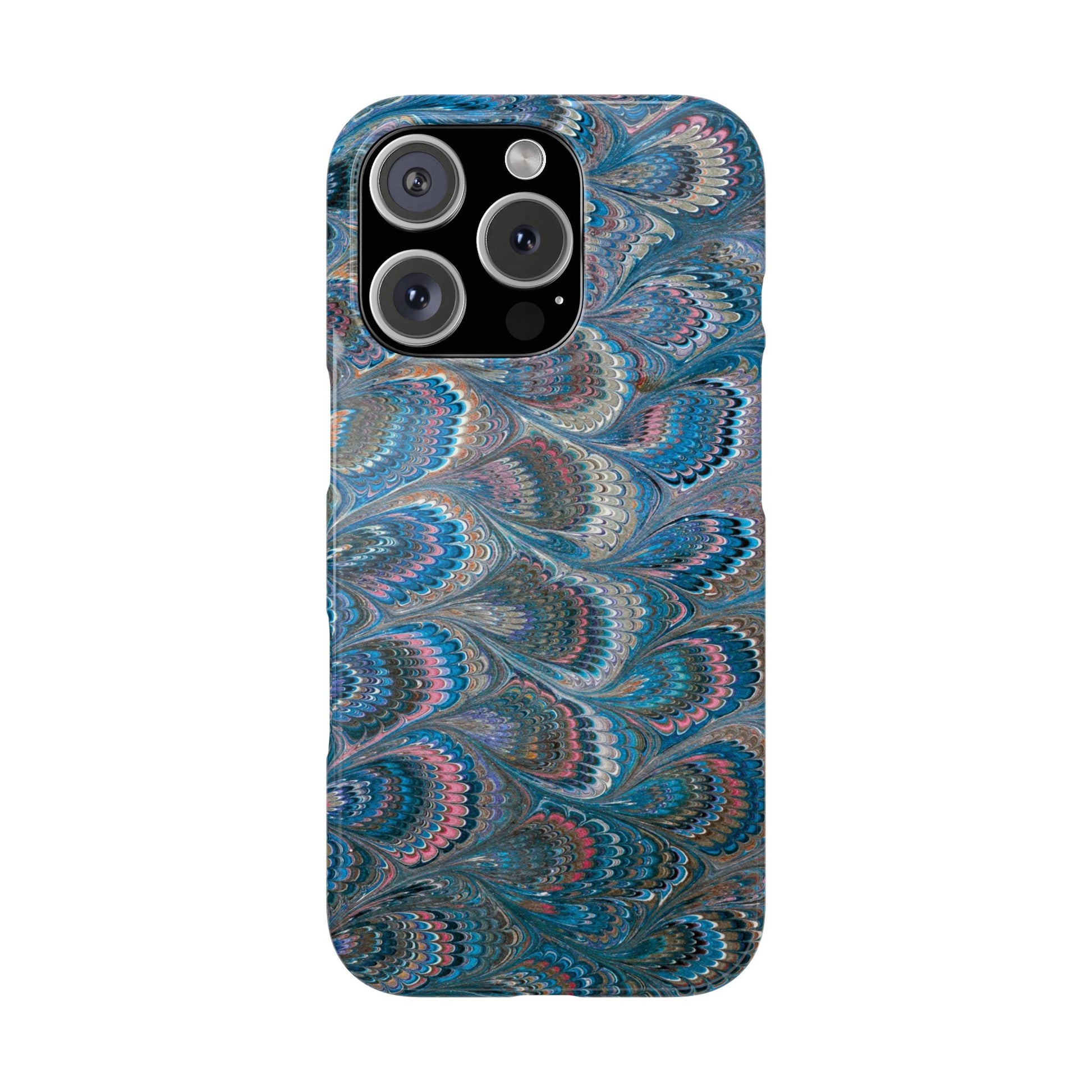 Blue and Pink FEATHER PEACKOCK Marbled VIntage Design, Italian Feather Phone Case, Slim Phone Cases, IPHONE 16 and all sizes