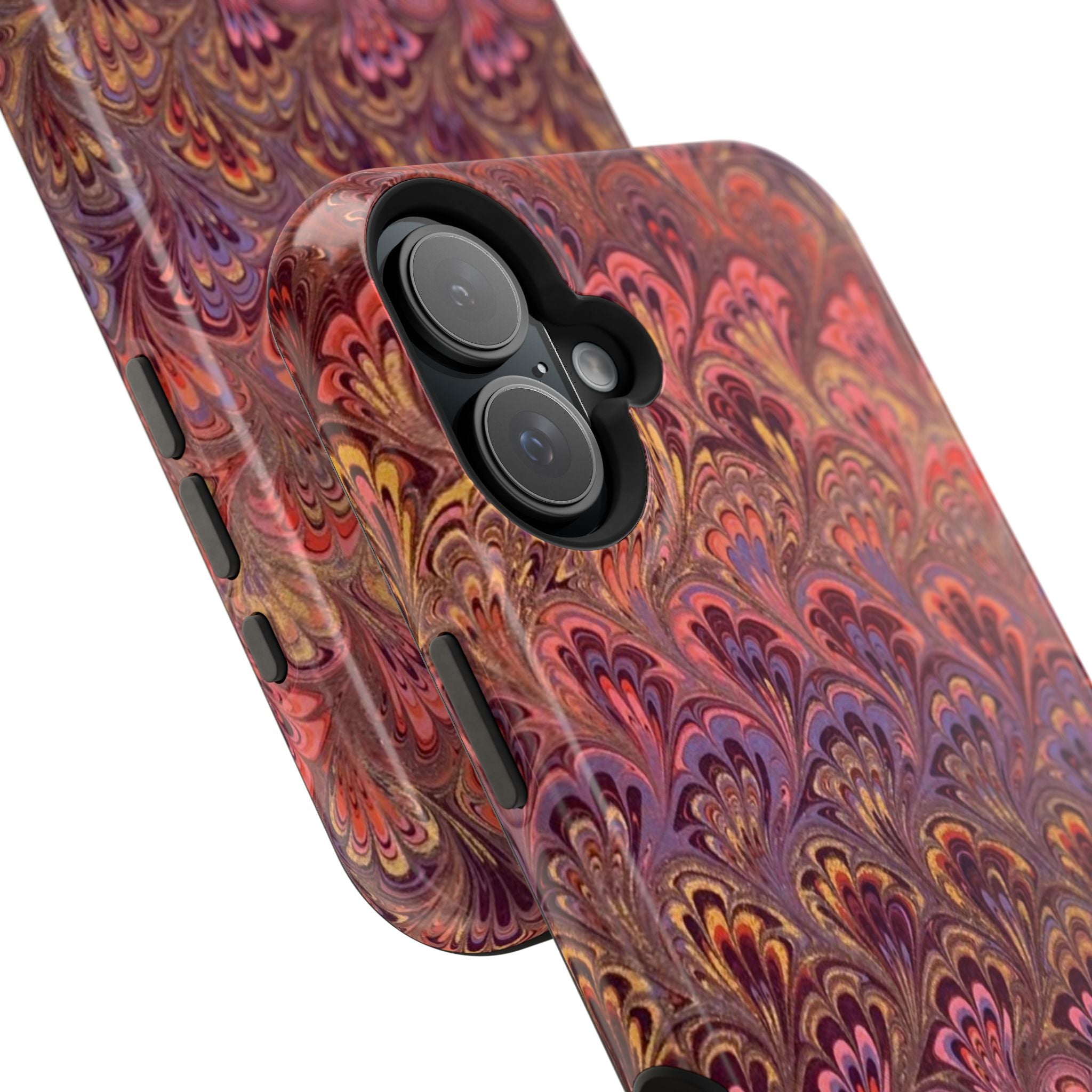 Mag Safe Marble iPhone Case - Red, Burgundy, Lavender & Gold Impact-Resistant