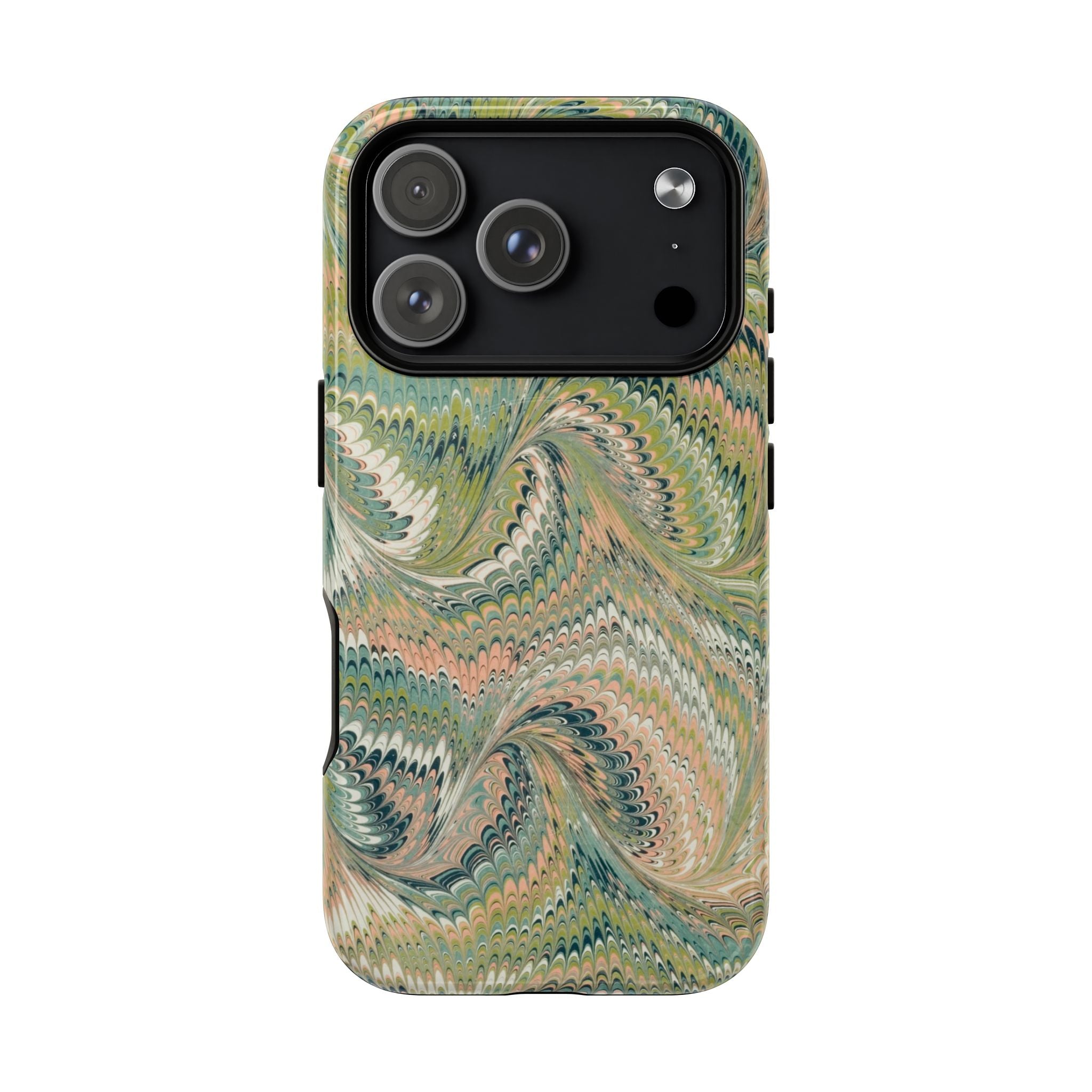 Florentine Marble iPhone Case | Inspired by Florence | Italian Marbled Paper Technique | Artisanal Green Swirl | Dual-Layer Protective Case | Matte or Glossy