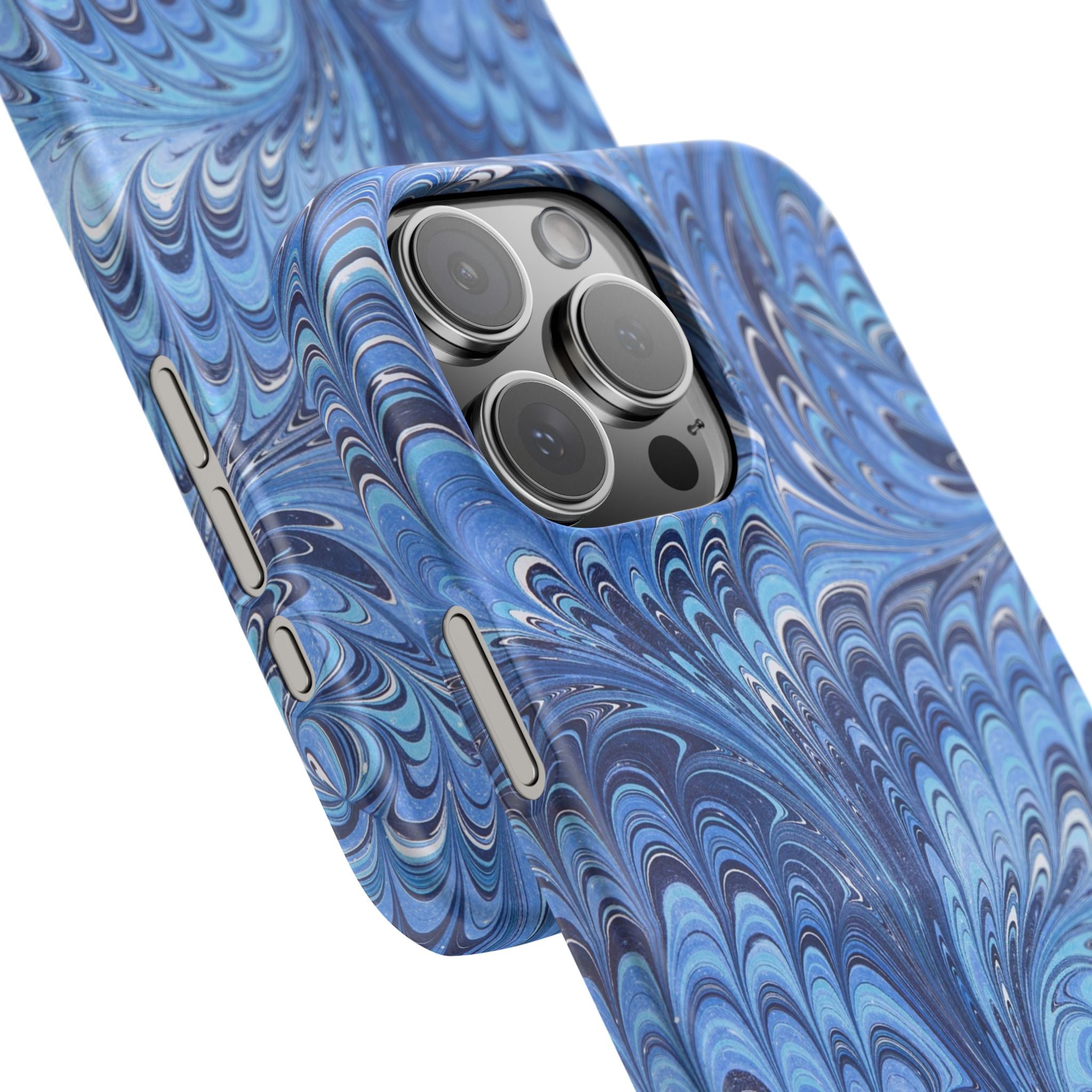 Blue Italian Marble Phone Case – Artistic Swirl iPhone & Samsung Case, Slim, Wireless Charging Compatible