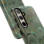 Marbled Peacock Durable Phone Case - Olive Green and Brown - Matte or Glossy