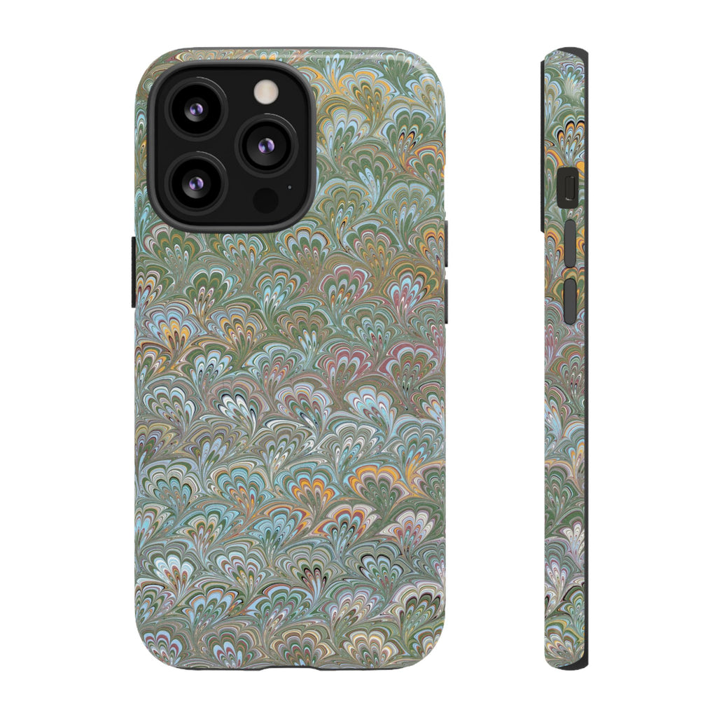 Blue and Green Feather Marbled Phone Case — Dual Layer - Tough Protective Phone Cover