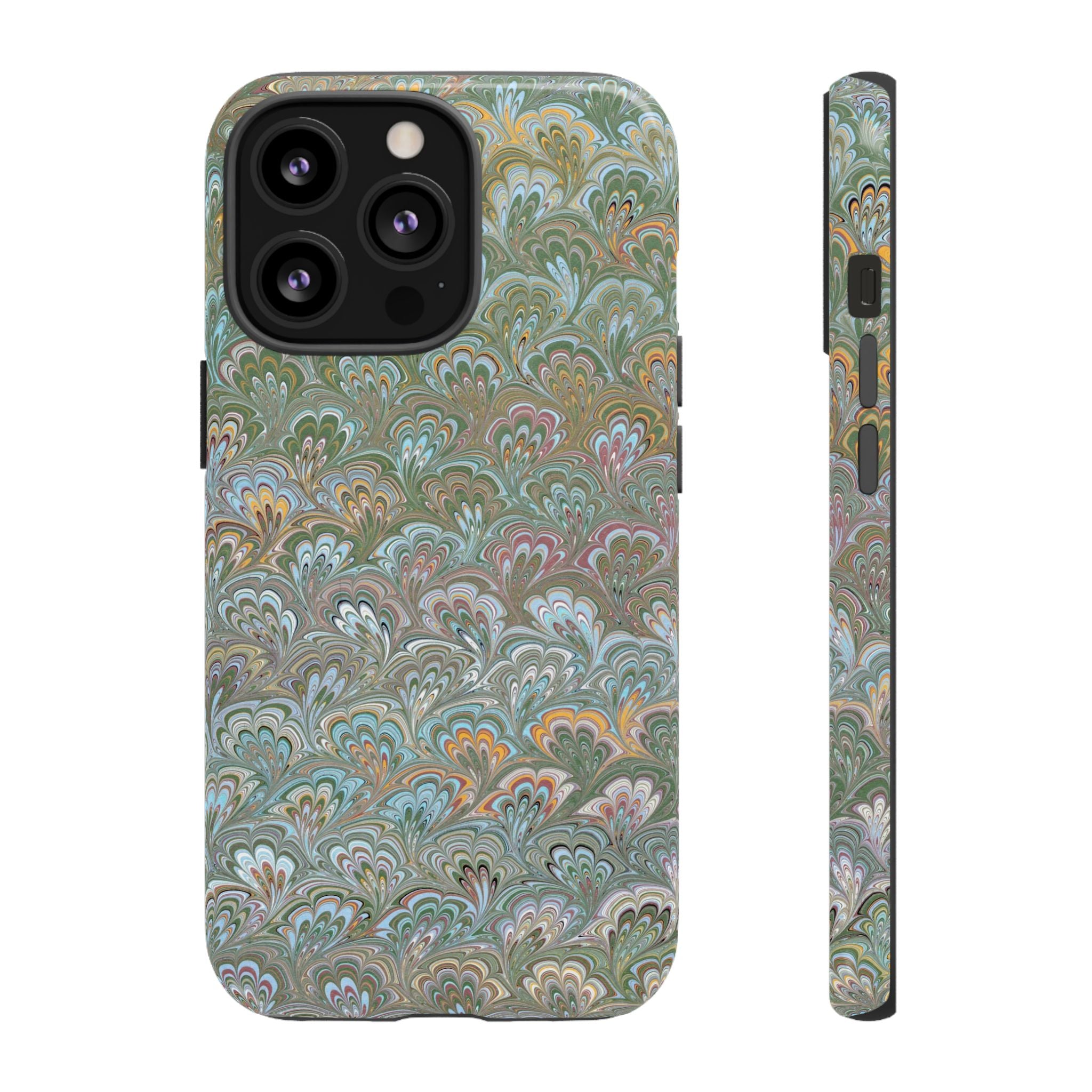 Blue and Green Feather Marbled Phone Case — Dual Layer - Tough Protective Phone Cover