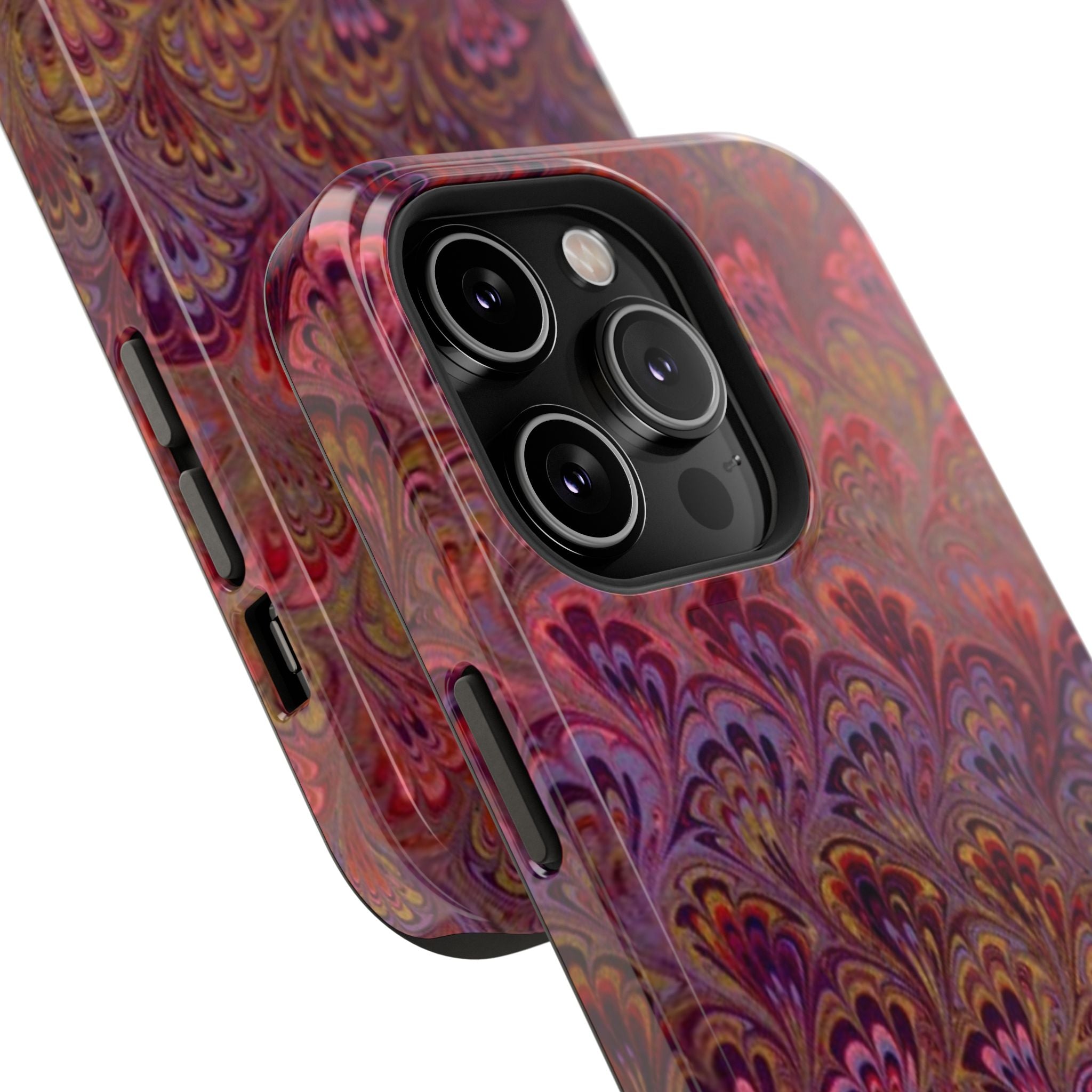 Red, Burgundy, Lavender Italian Peacock Feather Design Phone Case