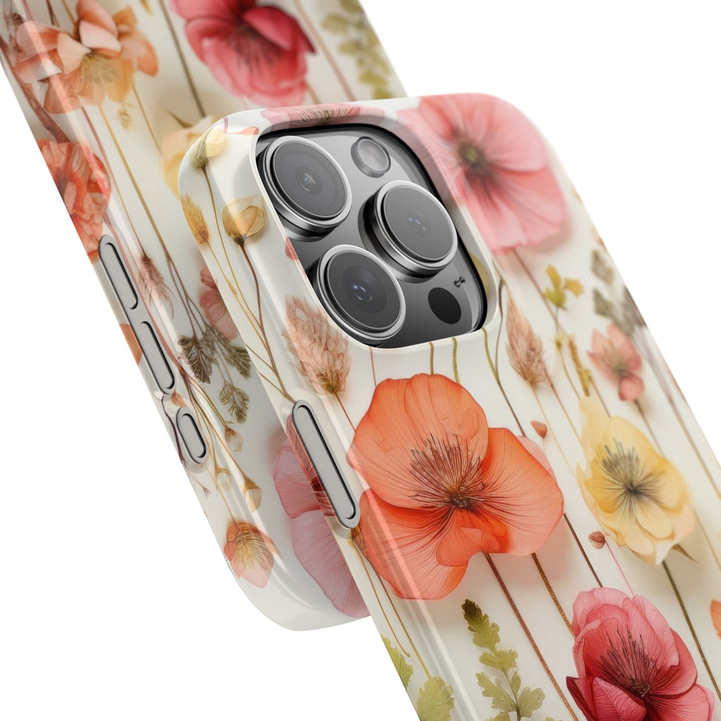 Slim Phone Case - Pink Floral Pressed Flowers iPhone 17 and Other Sizes - Glossy Finish