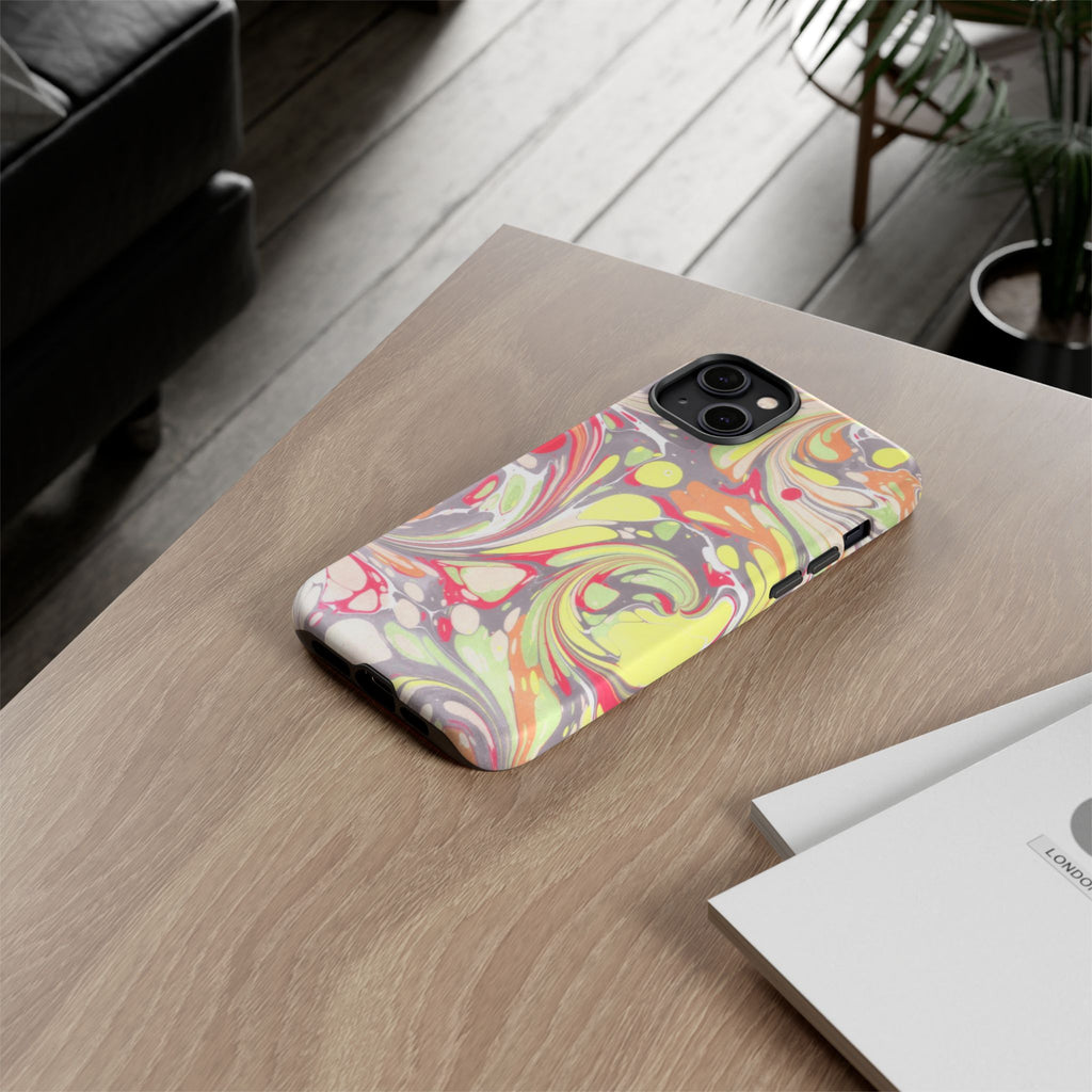 Yellow and Pink Swirl Marbled Italian Phone Case - Dual Layer - Matte or Glossy