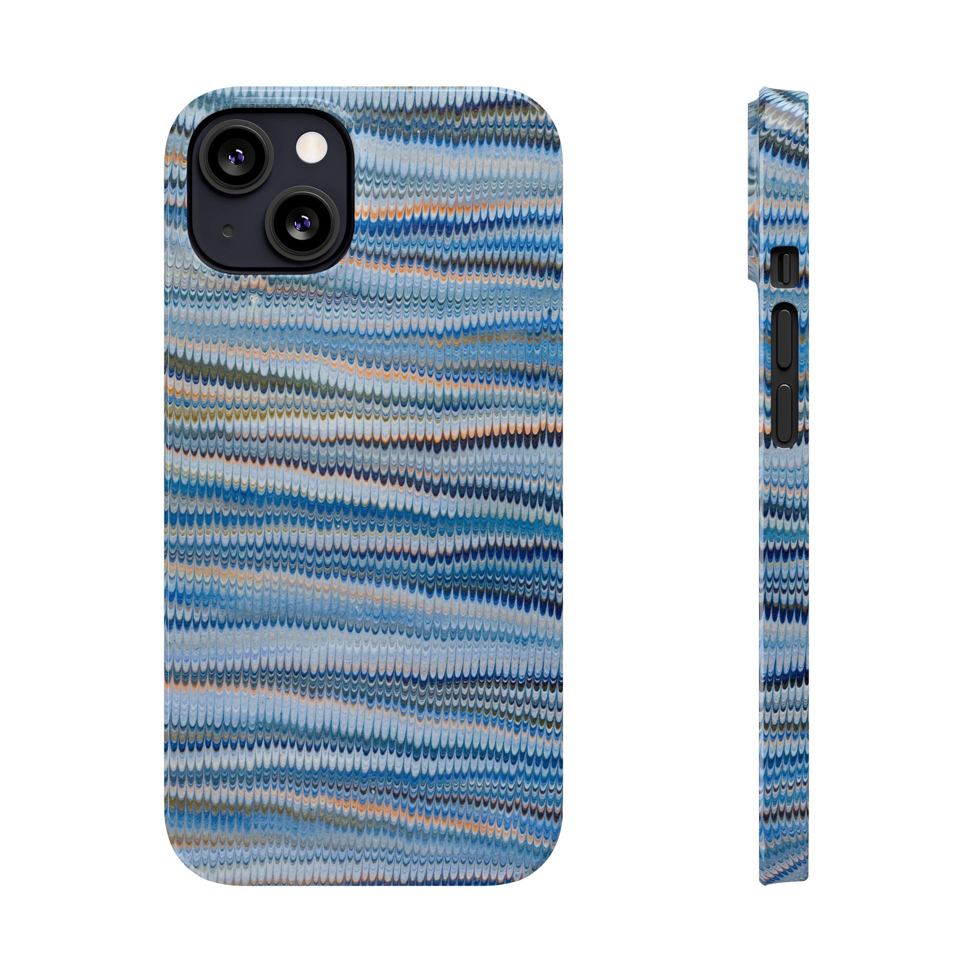 Blue Italian Hand-Painted and Vintage Marbled Inspired Paper Design, Italy Feather Phone Case, iPhone15 Case and all iPhone Case Sizes