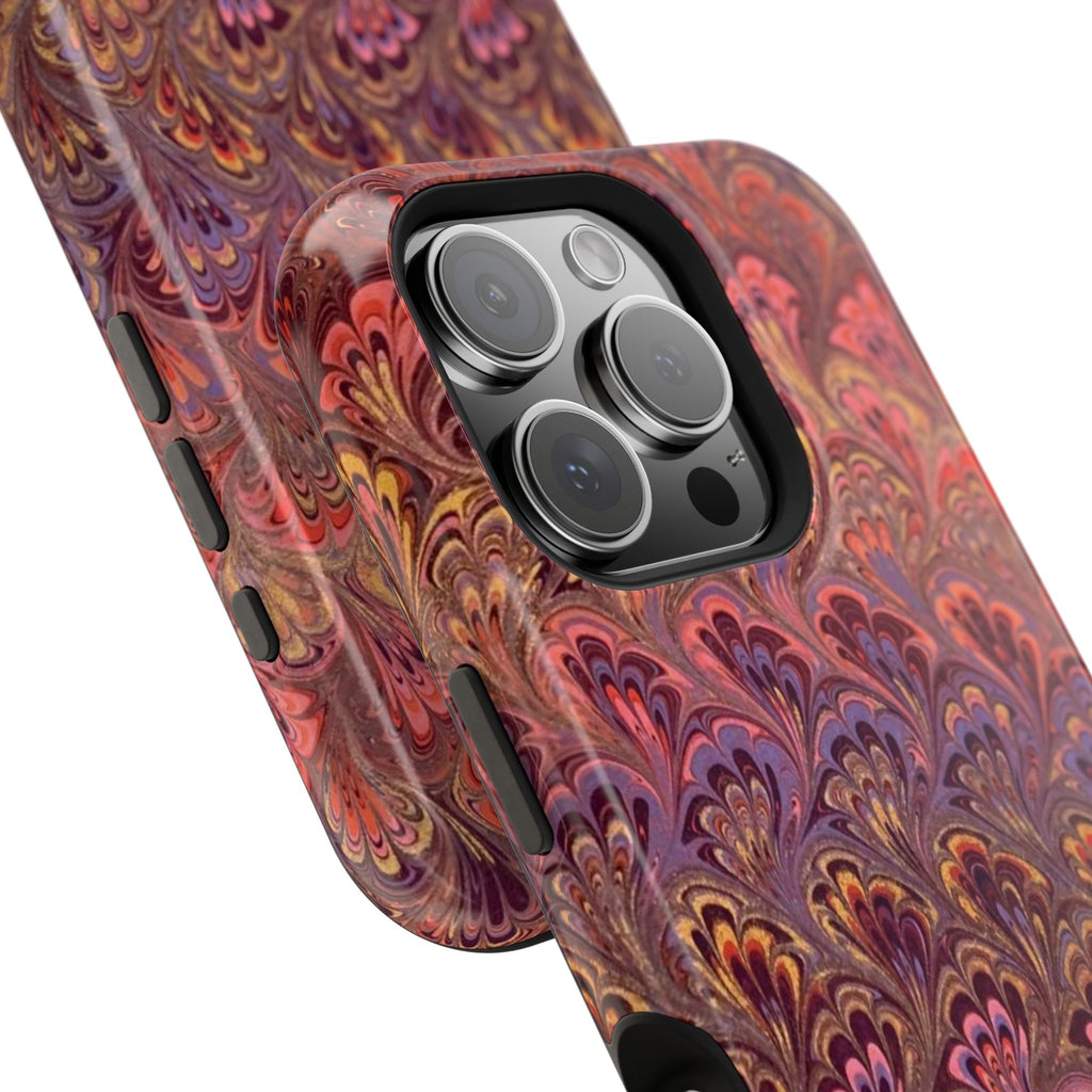 Mag Safe Marble iPhone Case - Red, Burgundy, Lavender & Gold Impact-Resistant