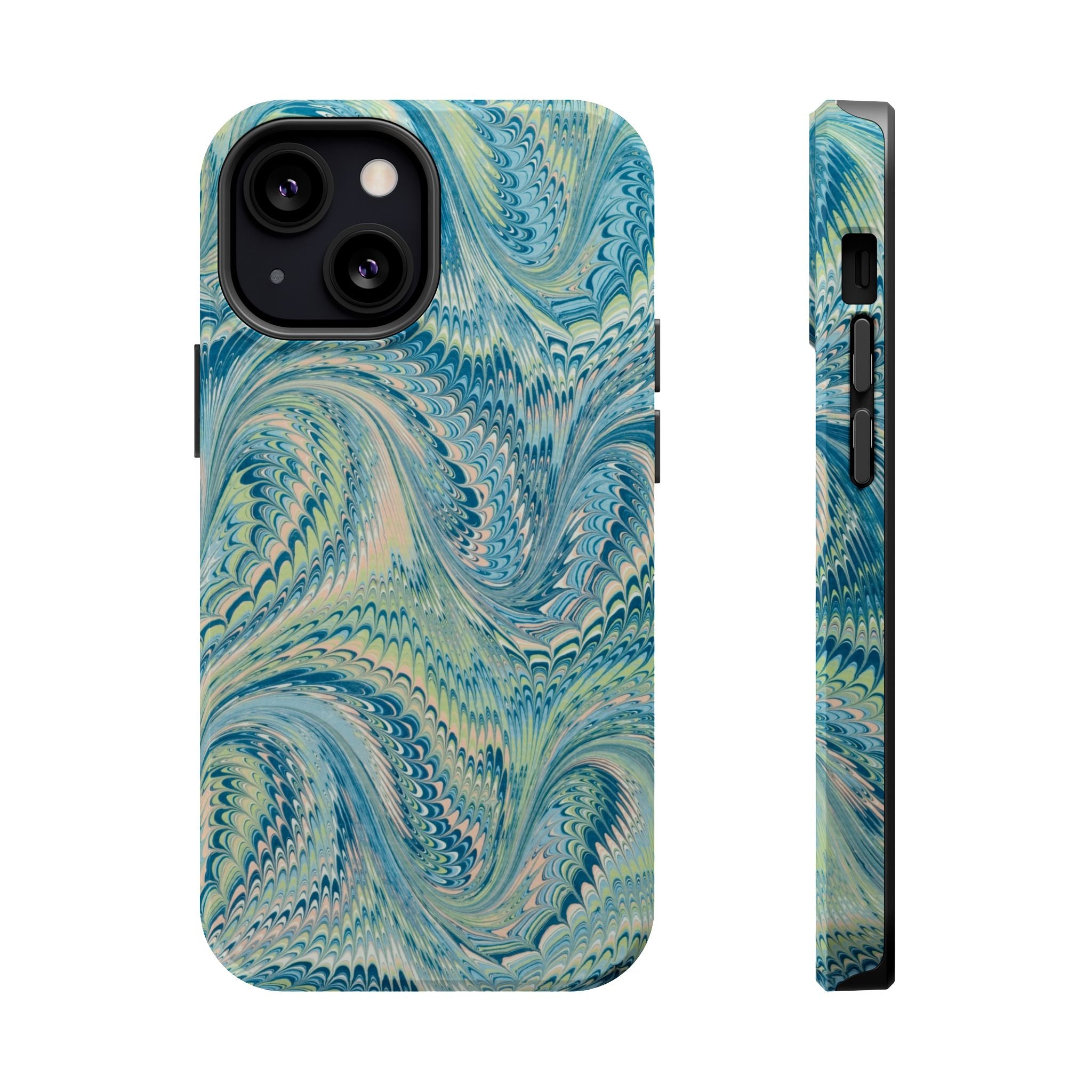Aqua + Green Marble Phone Case - Impact-Resistant MAG SAFE - Dual Cover Design