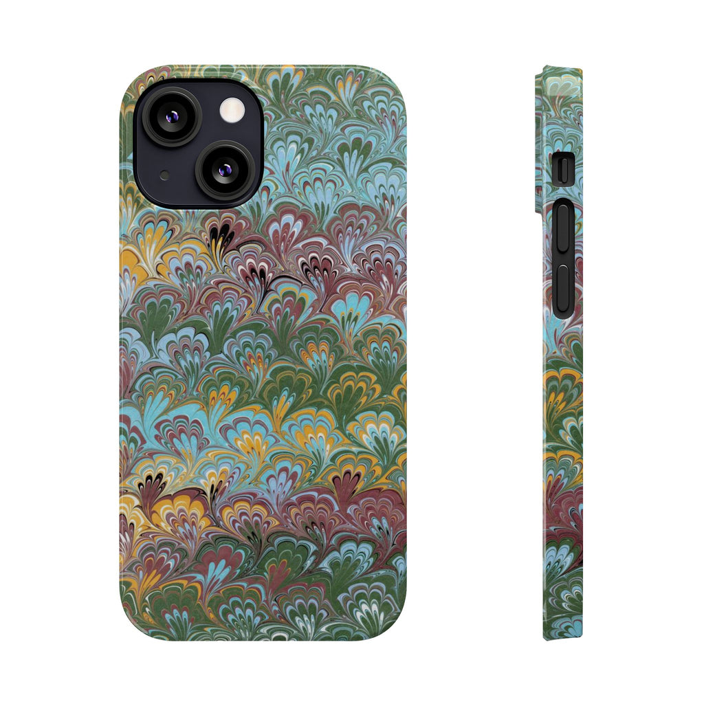 Phone Case with Design from Italy - Marbled "Peacock" Design, Green, Blue, Multi-Color Slim Phone Cases