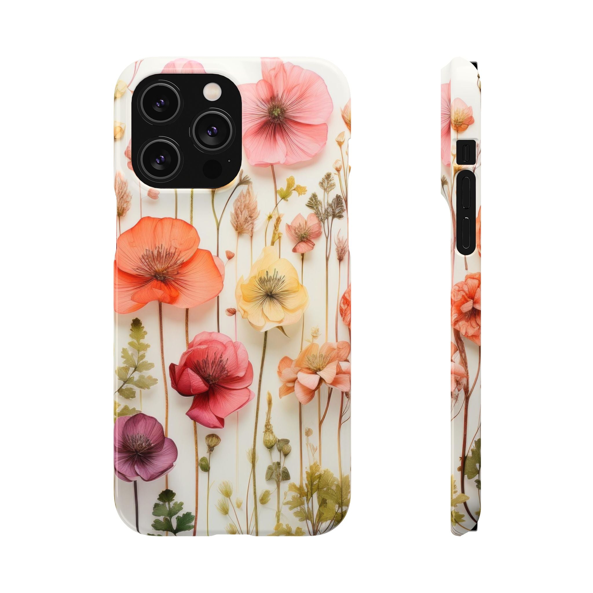Pink Floral Pressed Flowers - Slim Case