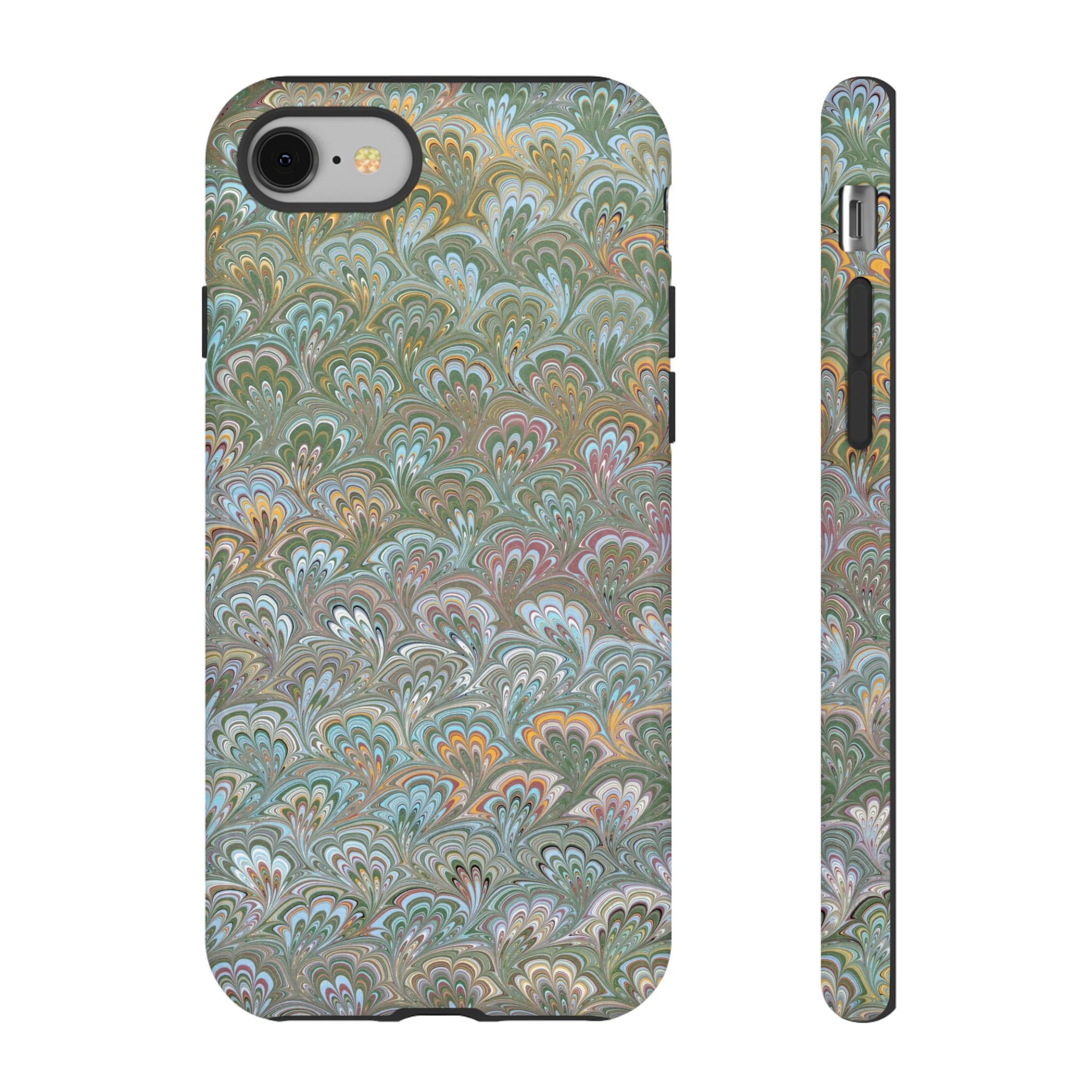 Blue and Green Feather Marbled Phone Case — Dual Layer - Tough Protective Phone Cover
