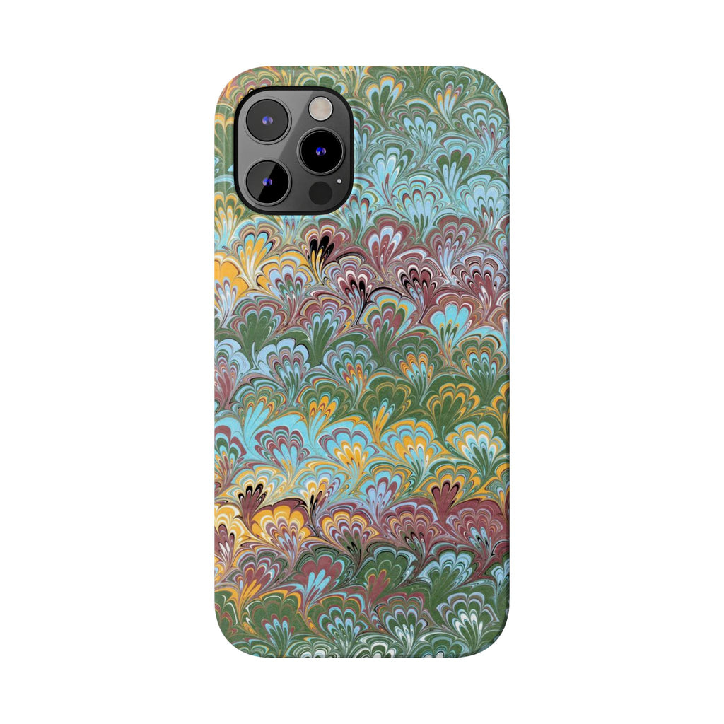 Phone Case with Design from Italy - Marbled "Peacock" Design, Green, Blue, Multi-Color Slim Phone Cases