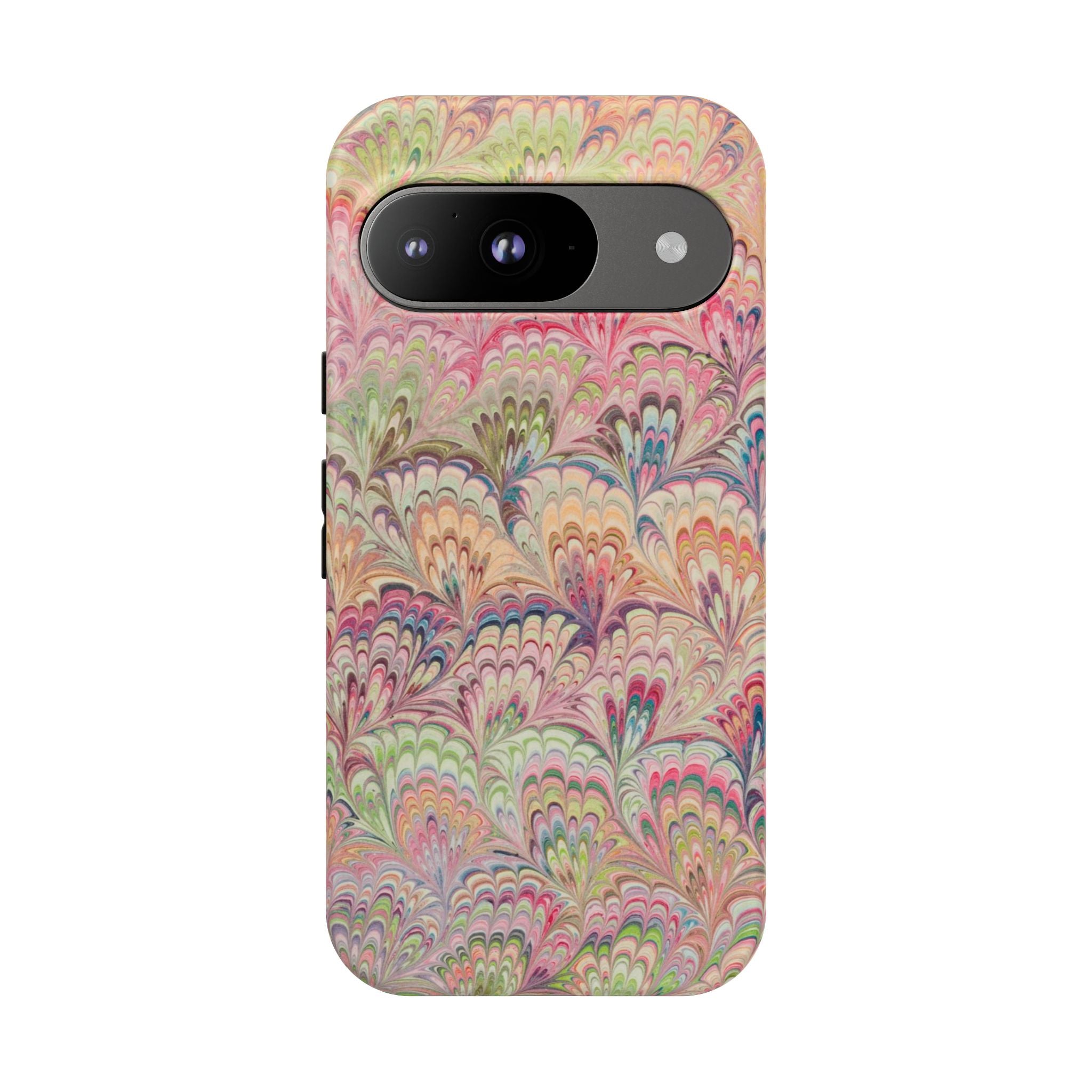 Pastel Pink + Green Feather Marbled Phone Case - Dual Layer Phone Cover