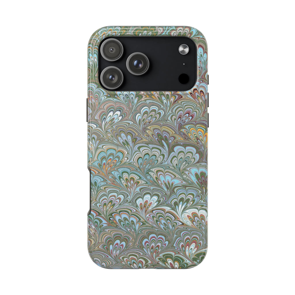 Green, Blue + White Italian Feather Design Dual Layer, Glossy Phone Case - iPhone 18 sizes