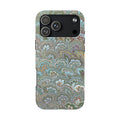 Green, Blue + White Italian Feather Design Dual Layer, Glossy Phone Case - iPhone 18 sizes