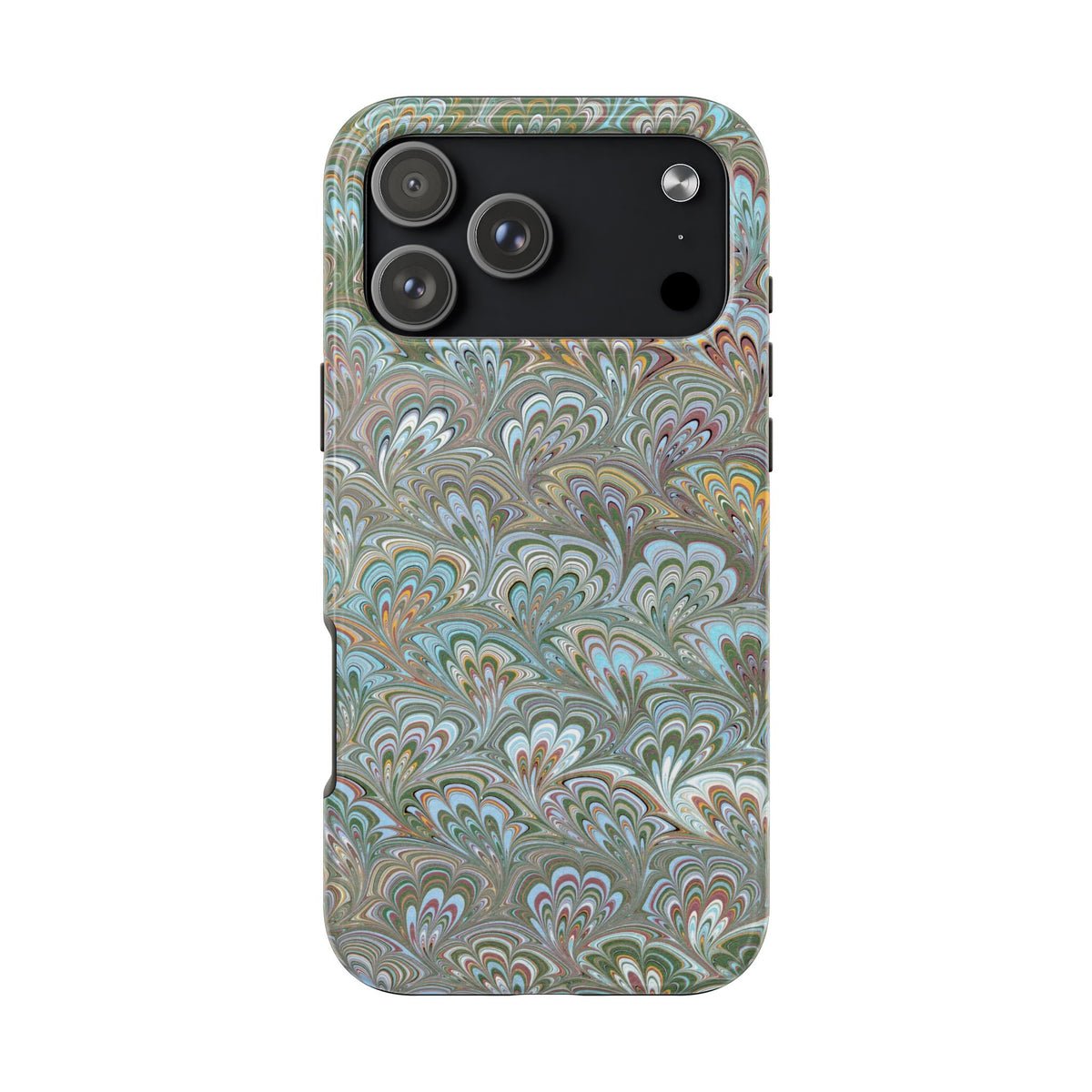 Green, Blue + White Italian Feather Design Dual Layer, Glossy Phone Case - iPhone 18 sizes