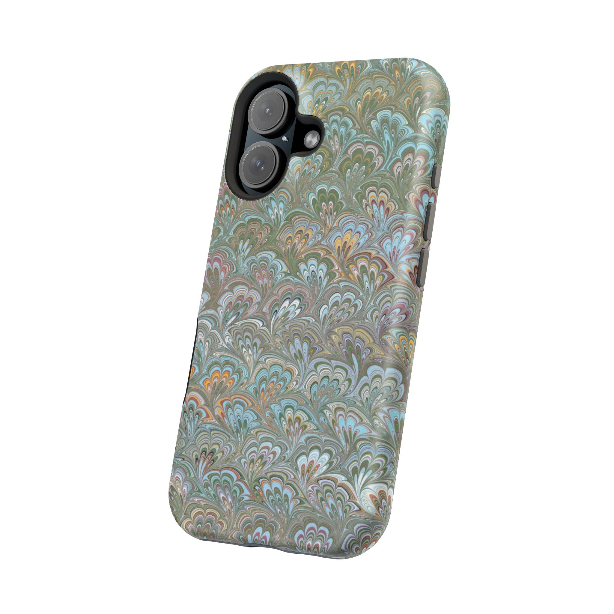 Green, Blue, + White Marbled Peacock - Dual Layer MAG SAFE Phone Case