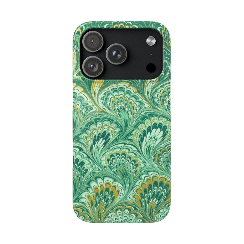 Marbled Feather Green Swirl - Single Layer Slim Phone Case