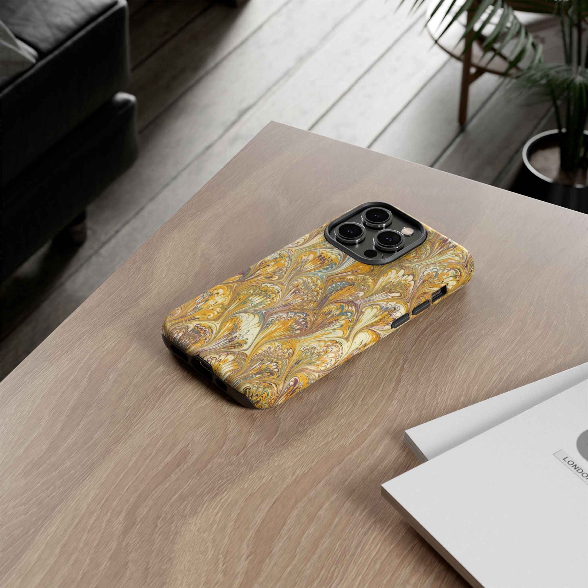 Golden Yellow Marbled Italian Phone Case - Dual Layer - Matte or Glossy