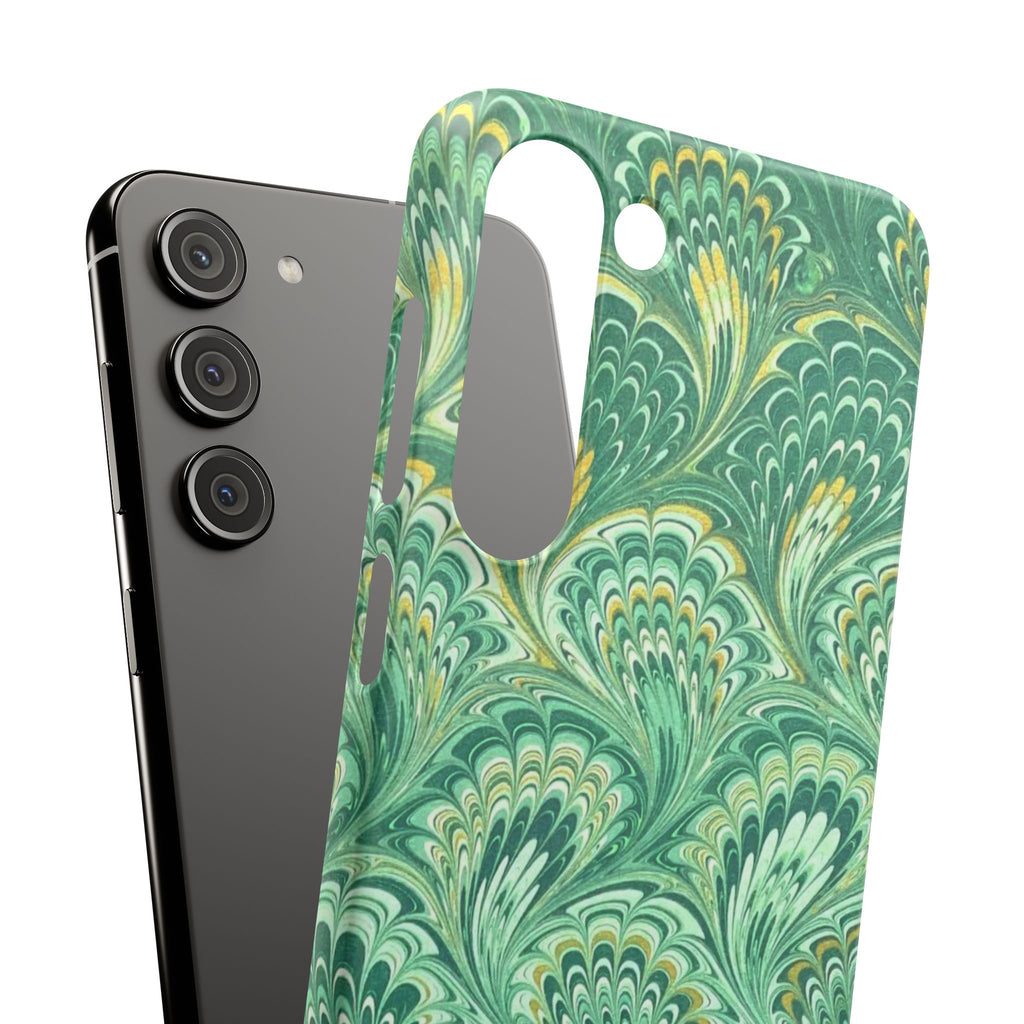 Marbled Feather Green Swirl - Single Layer Slim Phone Case