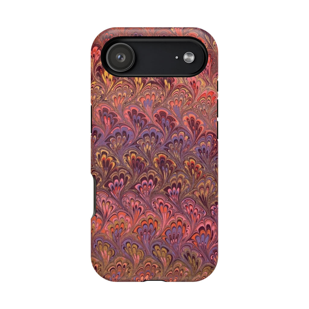 Mag Safe Marble iPhone Case - Red, Burgundy, Lavender & Gold Impact-Resistant