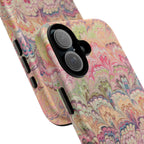 Pastel Pink + Green Feather Marbled Phone Case - Dual Layer Phone Cover