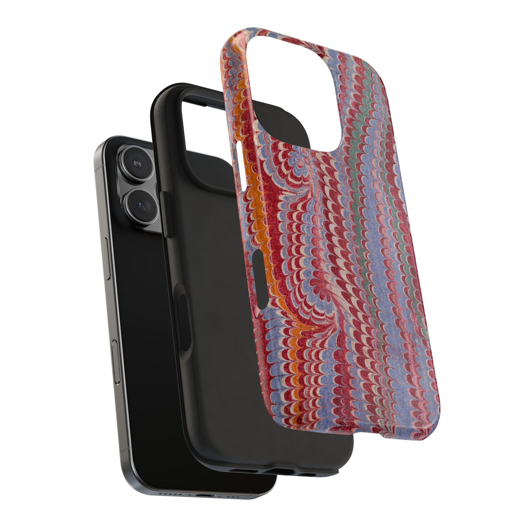 Burgundy + Lavender Swirls Peacock Marbled Tough Phone Case - Dual Layer