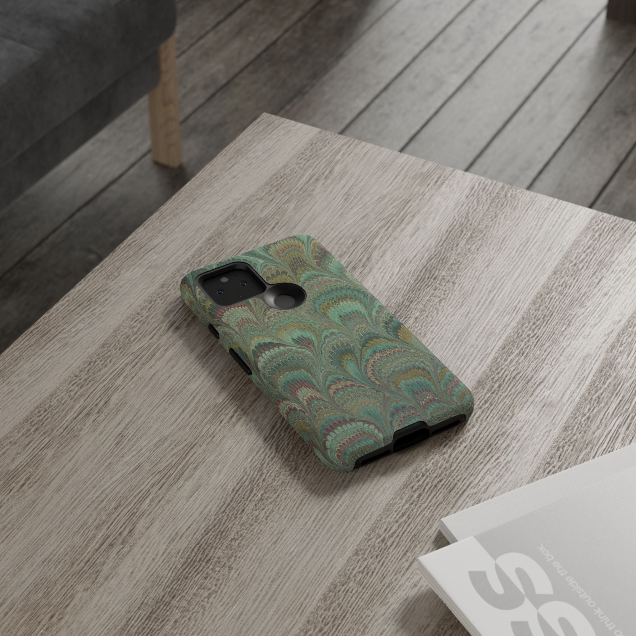 Marbled Peacock Durable Phone Case - Olive Green and Brown - Matte or Glossy