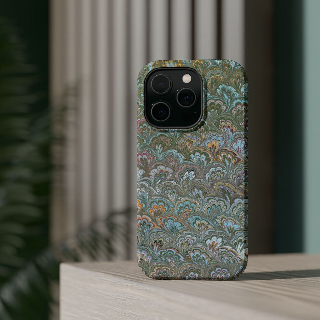 Green, Blue, + White Marbled Peacock - Dual Layer MAG SAFE Phone Case