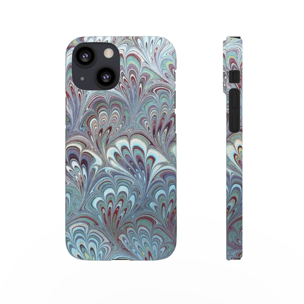 Marbled Feather Blue, White + Burgundy Swirl - Single Layer Slim Phone Case