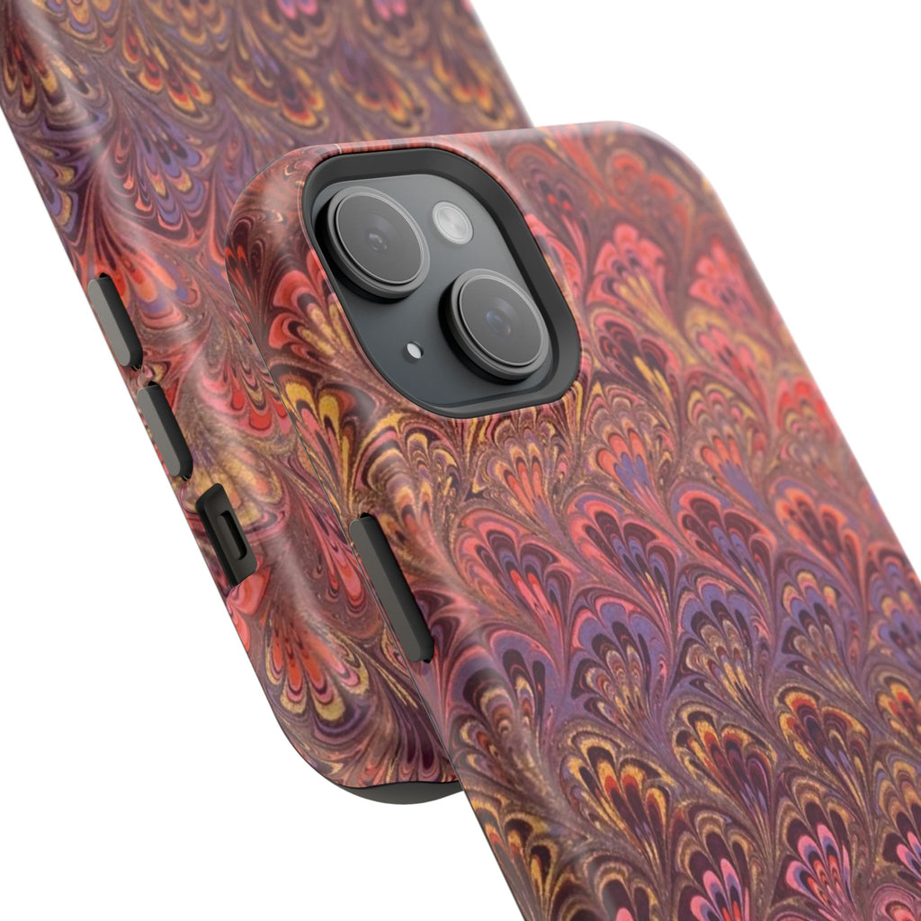 Mag Safe Marble iPhone Case - Red, Burgundy, Lavender & Gold Impact-Resistant