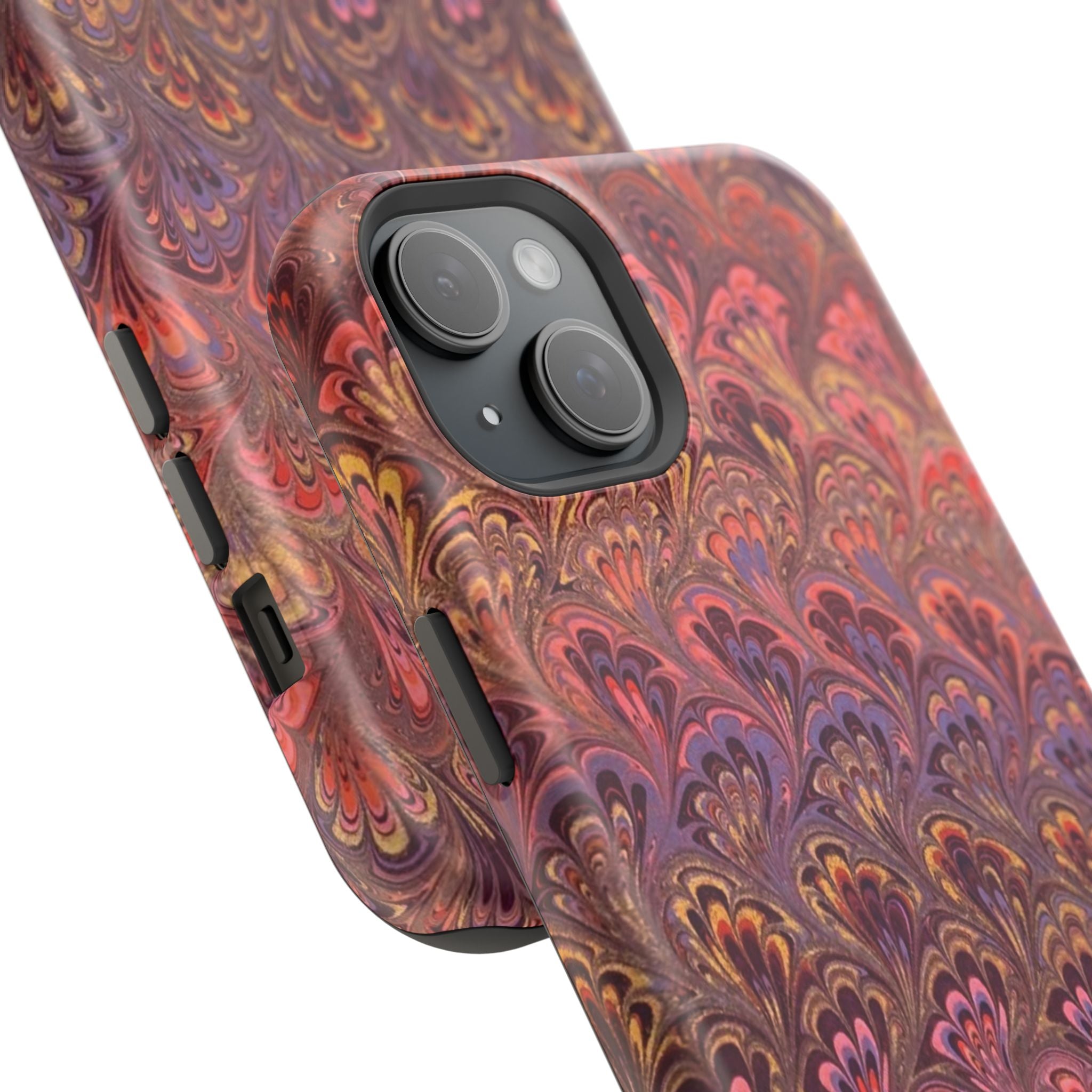 Mag Safe Marble iPhone Case - Red, Burgundy, Lavender & Gold Impact-Resistant