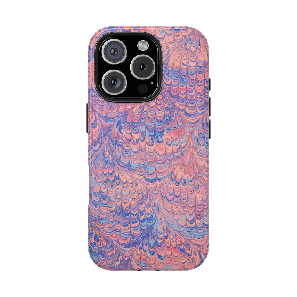 Dusty Pink + Blue Vintage Peacock Marbled Tough Phone Case - Dual Layer