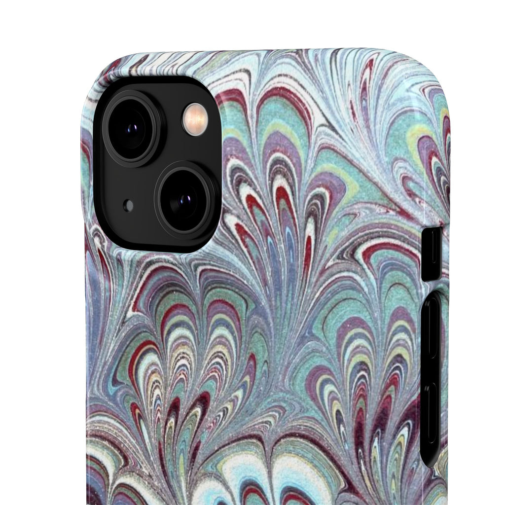 Marbled Feather Blue, White + Burgundy Swirl - Single Layer Slim Phone Case