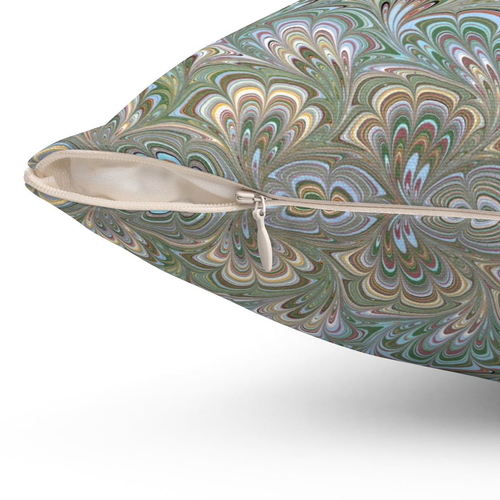 ITALIAN MARBLE Green and Blue Square Pillow includes Pillow, Hidden Zipper