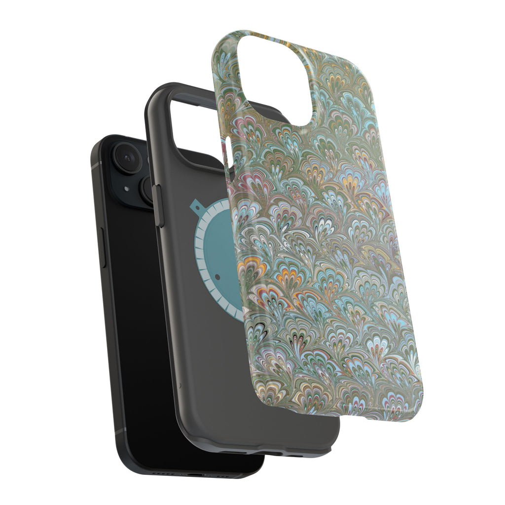 Green, Blue, + White Marbled Peacock - Dual Layer MAG SAFE Phone Case
