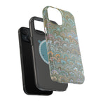 Green, Blue, + White Marbled Peacock - Dual Layer MAG SAFE Phone Case