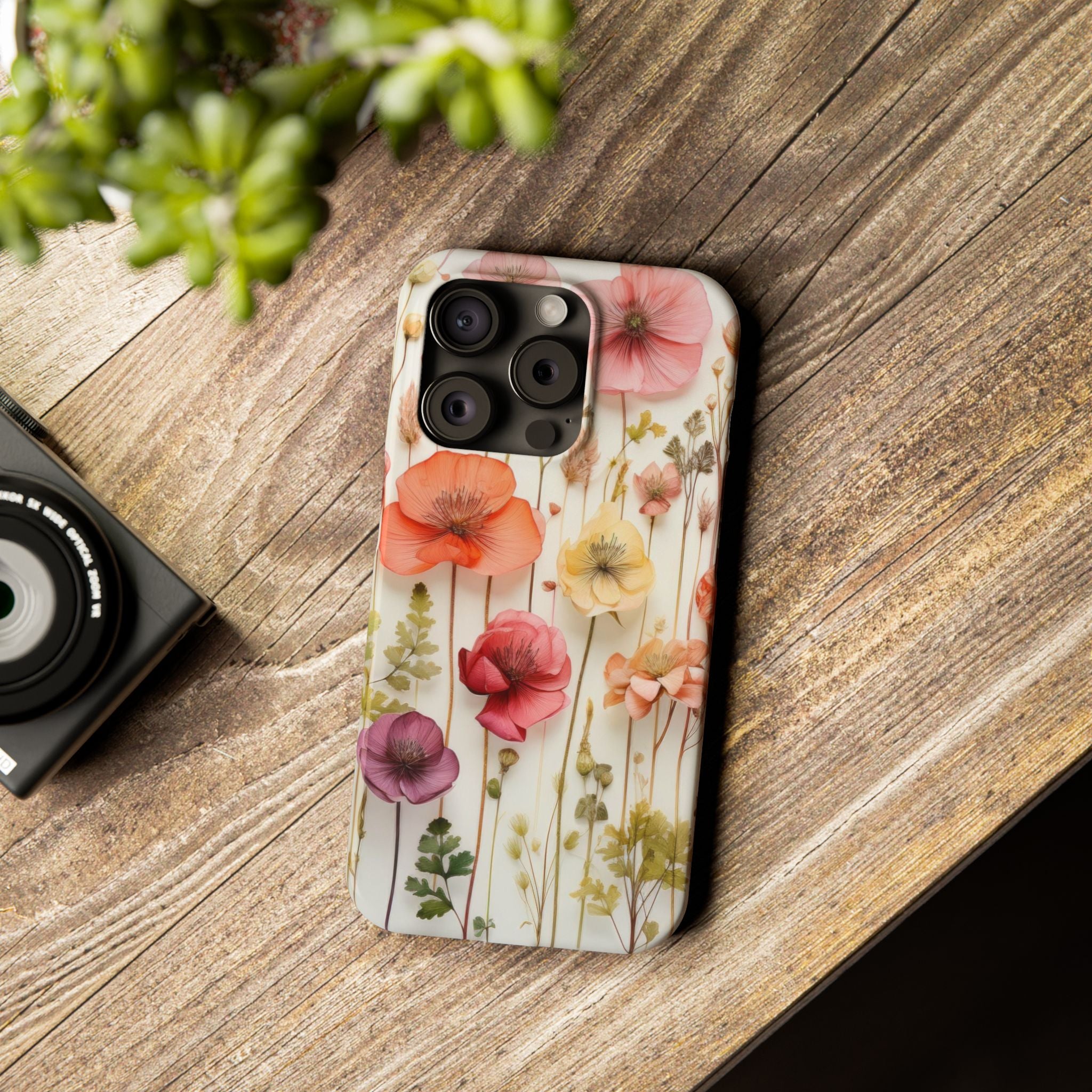 Slim Phone Case - Pink Floral Pressed Flowers iPhone 17 and Other Sizes - Glossy Finish