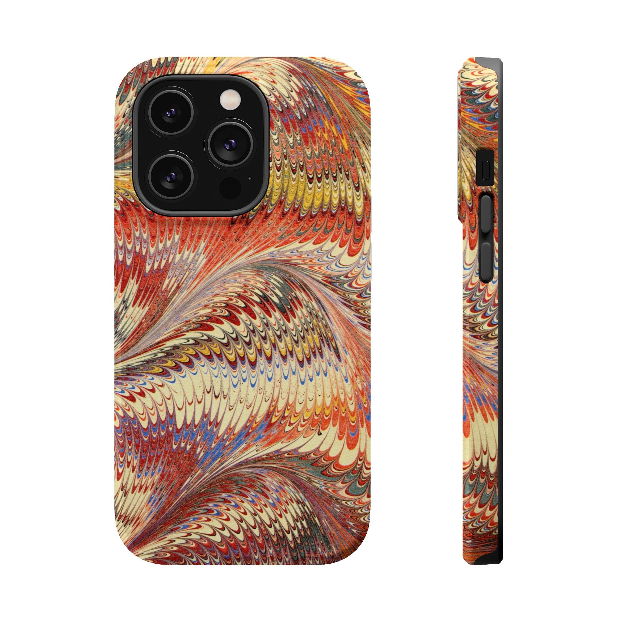 Rust + Gold Italian Marbled Design Magnetic MAG SAFE - Dual Layer Case - Glossy or Matte