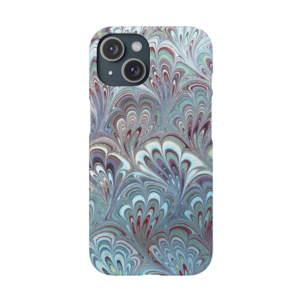 Marbled Feather Blue, White + Burgundy Swirl - Single Layer Slim Phone Case