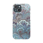 Marbled Feather Blue, White + Burgundy Swirl - Single Layer Slim Phone Case