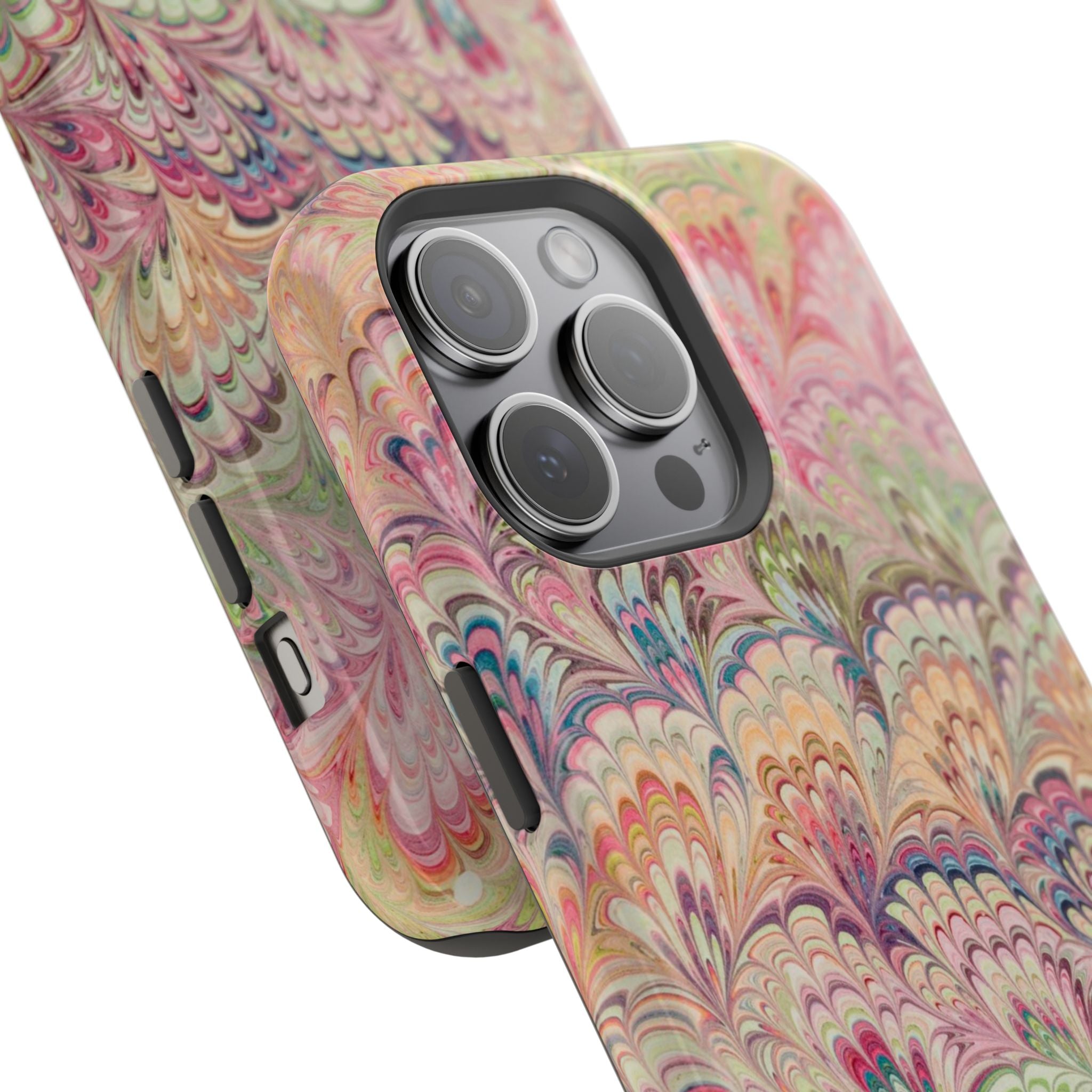 Marbled Pastel Pink and Green Impact-Resistant Phone Case for Apple + Samsung