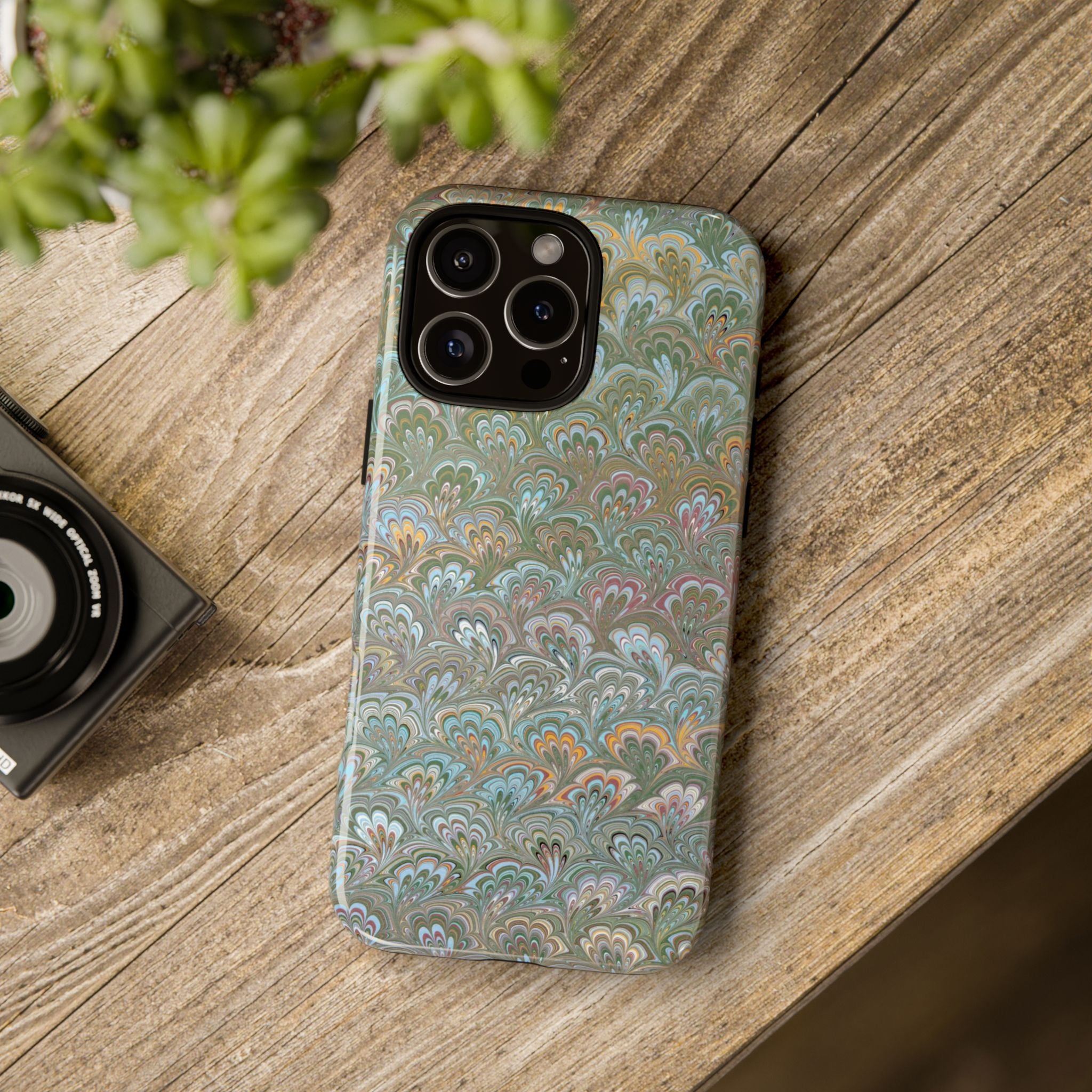 Blue and Green Feather Marbled Phone Case — Dual Layer - Tough Protective Phone Cover