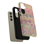 Pastel Pink + Green Feather Marbled Phone Case - Dual Layer Phone Cover