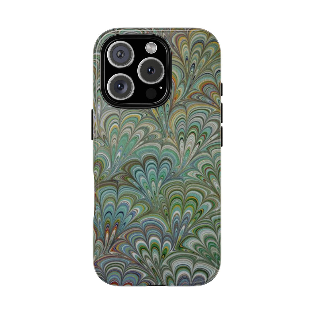 Green Marbled Peacock Durable Phone Case - Matte or Glossy
