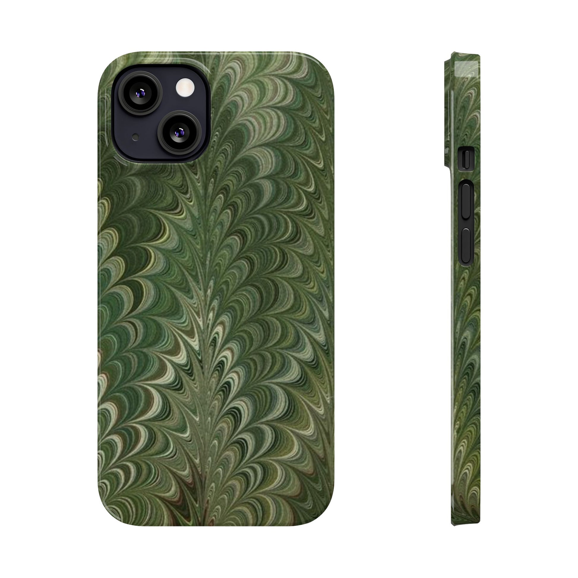Deep Green Hues of Italian Hand-Painted, Vintage Marbled Paper from Italy Designed Phone Case, iPhone16 Case and all iPhone Cases
