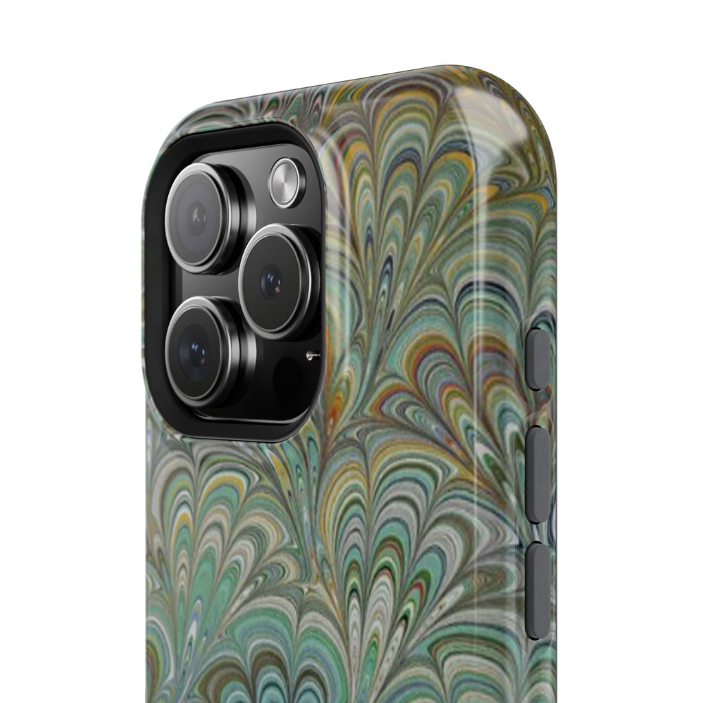 iPhone17 + All Models Phone Cases, Italian Peacock Feather Design, Stylish Impact-Resistant Shell, Protective Cover, Green Peacock Print