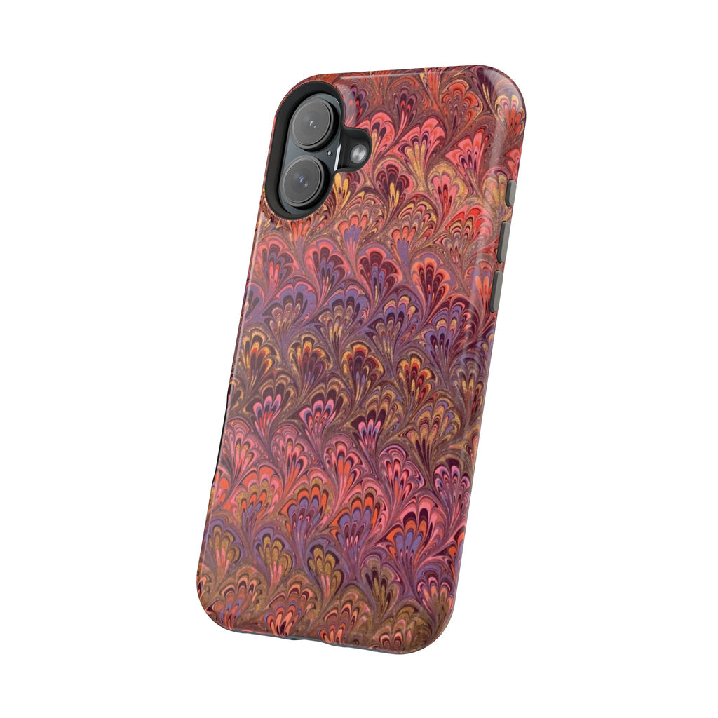 Mag Safe Marble iPhone Case - Red, Burgundy, Lavender & Gold Impact-Resistant